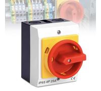 Interrupteur principal 25 A 4 pôles - Rotatif avec boîtier en plastique IP65 - Séparation de charge en saillie - Pour connecter et déconnecter de petits circuits (25 A à
