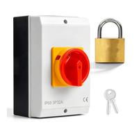Interrupteur Principal 32A 3 Pôles IP65, Interrupteur Sectionneur Rotatif avec Boîtier, Sectionneur Triphasé pour Connexion et Coupure de Circuits, pour Systèmes de Chauffage, Éclairage, Industrielles