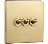 Interrupteur rétro en laiton pour usage mural, levier finition or, panneau PC ignifuge évalué à 850 °C, transmission électrique efficace en cuivre rouge, contrôle stable autobloquant (3 commandes)