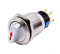 Interrupteur rotatif 3 positions 2NO2NC en acier inoxydable de 19 mm avec LED rouge/jaune/bleu/vert/blanc, protection IP66 IK09 pour applications industrielles, 3-6 V (rouge)