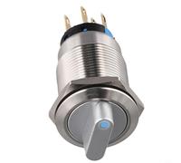 Interrupteur rotatif à verrouillage 3 positions 2NO2NC 12-24 V avec indicateur LED IP66 IK09 Protection pour machine CNC et équipement industriel Bleu 19 mm