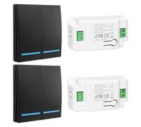 Interrupteur sans Fil, Interrupteur d'éclairage sans fil, RF 433Mhz Interrupteur va et Vient sans Fil et contrôleur 10A, installation facile, portée de 100 m - 2 interrupteurs noirs et 2 récepteurs