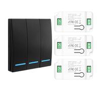 Interrupteur Sans Fil RF 433Mhz Va et Vient avec Contrôleur 10A - Installation Facile, Portée de 100 m - 1 Noir et 3 Récepteurs