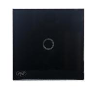 Interrupteur simple tactile PNI SH121, en verre, noir, avec indicateur LED, 10A 200W