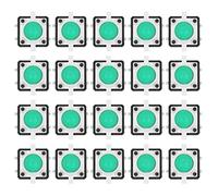 Interrupteur Tactile à Bouton Poussoir 12x12x7,3mm, 20 Pièces, LED Momentané - Haute Résilience, Résistance Thermique, Usage Électronique et Domestique (Verte)