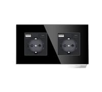 Interrupteur tactile avec prises murales USB, interrupteurs muraux noirs à LED, 1/2/3 voies, 1 voie, rétroéclairage bleu foncé(Type-C Double)