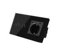 Interrupteur tactile avec prises murales USB, interrupteurs muraux noirs à LED, 1/2/3 voies, 1 voie, rétroéclairage bleu foncé(2Gang with Type-C)
