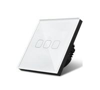 Interrupteur Tactile Interrupteur Tactile Étanche, 1/2/3 Boutons, 220V, Capteur Standard, Lampe Murale, Module De Panneau En Verre Trempé(3 Gang White)