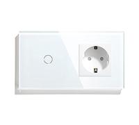 Interrupteur Tactile,Interrupteur Tactile Led 1 gang 1 Way 2 Way Touch Switch avec prise murale standard Socket 3 couleurs Panneau en verre 157mm Interrupteur de lumière tactile(White,1 WAY_1)