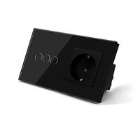 Interrupteur Tactile,Interrupteur Tactile va et Vi Standard 3 Gang Light Touch Switch avec prise murale Home Light Structure de l'écran Panneau d'alimentation Panneau de verre Rétroéclairage(Black)