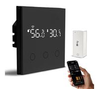 Interrupteur Tactile Mural Smart WiFi 2,4 GHz et Mini Capteur Température d'humidité d'intérieur,Wall Light Switch avec Rétroéclairage Numérique(Neutre Requis) pour Smart Life/Tuya/Alexa,3 Voies Noir