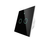 Interrupteur tactile mural WiFi 2,4 G + BLE + RF 433 MHz, verre trempé noir, 2 touches, carré 86 x 86 x 30 mm pour boîte 502, application TUYA Smart Life