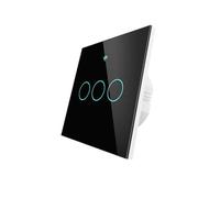Interrupteur tactile mural WiFi 2,4 G + BLE + RF 433 MHz, verre trempé noir, 3 touches, carré 86 x 86 x 30 mm pour boîte 502, application TUYA Smart Life