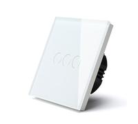 Interrupteur Tactile Standard 1/2/3 Voies, Unidirectionnel, Noir, Blanc, Doré, Avec Panneau En Verre Cristal. Mural D'alimentation(White 3Gang)