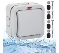 Interrupteur universel résistant aux intempéries : 20 A IP66 - Interrupteur étanche avec interrupteur indépendant et voyant lumineux - Gris - Pour extérieur, jardin, balcon (1 vitesse)