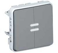 Legrand Interrupteur va-et-vient + poussoir 069519 lumineux NO+NF Plexo IP55 10AX 250V Gris