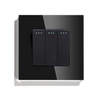 Interrupteur Va Et Vient, Interrupteur Mural Interrupteur mécanique à bouton-poussoir 1/2/3 voies, 1 voie, noir et blanc, avec panneau en verre cristal, 86 mm(3Gang Black)