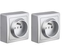 Interrupteur va et vient - Prises electriques Standard - Prise extra plate - Prise murale - Interrupteur va et vient sans Fil - Prise murale - Gamme Blok - Prise 2P+T Alu (Lot de 2)
