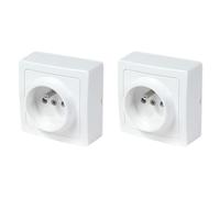 Interrupteur Va-et-Vient Sans Fil - Prise Électrique Standard Extra-Plate Murale 2P+T Blanc - Gamme Blok - Debflex (Lot de 2)