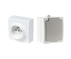Interrupteur va et vient sans Fil - Prises electriques Standard - Prise extra plate - Prise murale & Zenitech - Akya Prise 2P plus T 16A Gris Clair IP54 1 Paquet