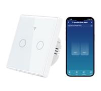 Interrupteur WIFI Connecté Compatible avec Alexa, APP Control/Voice Control/Timer/Remote Access, Mural Interrupteur Tactile 2 Gang 1 Voies Blanc Panneau en Verre Trempé Tuya/Smart Life APP/Assistant