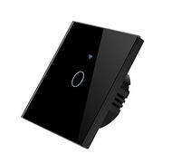 Interrupteur WiFi Connecté Tactile 1 Bouton (Avec Ou Sans Neutre) Alexa Google Assistant Tuya App Compatible, Panneau en Verre Trempé (Noir)
