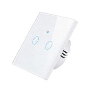 Interrupteur WiFi Connecté Tactile 2 Boutons (Avec Ou Sans Neutre) Alexa Google Assistant Tuya App Compatible, Panneau en Verre Trempé (BLANC)