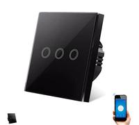 Interrupteur WiFi intelligent sans neutre mural compatible avec Alexa, Google Home et Smart Life, iOS et Android, programmable, pas besoin de neutre - Smartfy (triple noir)