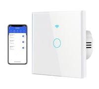 Interrupteur WiFi Intelligent Tactile, 1 Gang 1 Voie, Compatible Alexa Google Home, App Tuya Smart Life, Verre Trempé, 86x86mm, AC 240V 500W, Nécessite Fil Neutre, Blanc