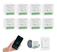 Interrupteur WIFI, Interrupteur Connecté Compatible avec Alexa, Alexa Interrupteure Lampe avec Tuya Smart Life APP, Montage Encastré Dans le Socle, 2 Voies, Conducteur Neutre Nécessaire (8 pièce)