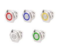 Interrupteurs à bouton-poussoir momentanés en métal, 16mm/19mm, avec anneau LED, marque de puissance annulaire 3V 12V, corps vert noir, placage chromé laiton(Flat-Ring,19MM_RED_3-6V)