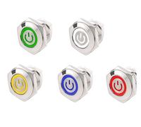 Interrupteurs à bouton-poussoir momentanés en métal, 16mm/19mm, avec anneau LED, marque de puissance annulaire 3V 12V, corps vert noir, placage chromé laiton(Flat-Power,19MM_YELLOW_3-6V)