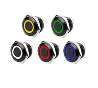 Interrupteurs à bouton-poussoir momentanés en métal, 16mm/19mm, avec anneau LED, marque de puissance annulaire 3V 12V, corps vert noir, placage chromé laiton(Flat R-BL,16MM_GREEN_12-24V)