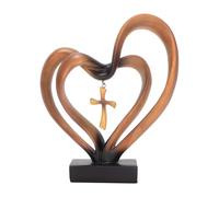 Intertwined Hearts Cross - Christian Couple Statue | Resin Religious Decoration With Elegant Design, Wedding Gift With Marriage Theme, Indoor Table Shelf Decor And Home Accent, Romantic Cross Ornament