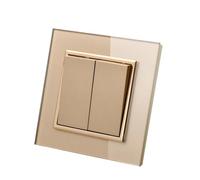 Interupteur Murale,Interrupteur Interrupteur marche/arrêt doré 16 A AC ignifuge, 2 boutons, 1 voie, panneau en verre trempé cristal, 250 V, encastré au mur(2 Gang 1 Way Switch)