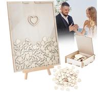 INTERWARM 1 livre D'Or de Mariage Alternatif Livre D'Or Rustique Panneau de Réception de Mariage avec 120 cœur en Bois et 1 boîtes de Rangement Cadre Photo à Rabat pour Anniversaire Ou