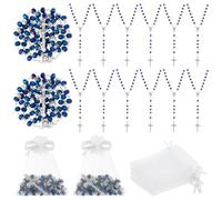INTERWARM 15 Chapelets en Vrac Collier en Verre Bleu avec Croix Crucifix Chapelet en Perles de Cristal Chapelet Rosarios Catolicos Cadeaux avec 15 sacs en Organza Blanc pour Hommes et Femmes