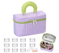 INTERWARM 1Pcs Vernis à Ongles Organisateur Cas Tient, Sac de Maquillage en Polyester avec poignée Travel Carrying Case avec 12Pcs Plastic Cream Jar(5ml) pour Vernis Ongles kit Lilac