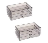 INTERWARM 2 ensemble de Rangement à Bijoux à 3 tiroirs Organisateur de Maquillage en Plastique Transparent de 23.2x14x10.6cm Boîte de Rangement à Bijoux pour Commode Salle de Bains Vanité (Gris)