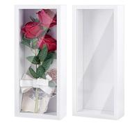 INTERWARM 2 vitrine Boîte à Ombres Cadre Vitrine Rectangulaire en MDF de 36.6x15.5x6.5cm avec Fixations à Clous et Crochet pour Trophées et Souvenirs (Fleurs) des Photos SouvenirsMédailles (Blanches)