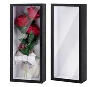 INTERWARM 2 vitrine Boîte à Ombres Cadre Vitrine Rectangulaire en MDF de 36.6x15.5x6.5cm avec Fixations à Clous et Crochet pour Trophées et Souvenirs (Fleurs) des Photos SouvenirsMédailles (Noir)