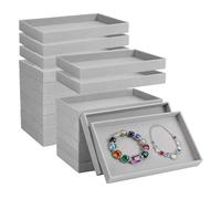 INTERWARM 20pcs Petit Plateau de Bijoux en Velours, 21x12.5x2.3cm Plateaux d'affichage De Stockage de Bijoux Tiroirs à Bijoux Plateaux Organisateurs Plateau Décoratif de Bureau Gris (1 Grille)