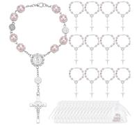 INTERWARM 30 chapelet en Verre Rose Rosaire du Baptême Chapelets de Baptême en Acrylique Couleur Ivoire avec Sachets en Organza pour Baptêmes Mariages et Cadeaux D'Invités