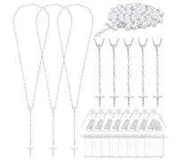 INTERWARM 30 collier Chapelet de Perles Blanches Chapelet Vierge avec 30 sachet en Organza Perles et Croix en Alliage pour Hommes et Femmes.