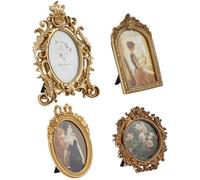 INTERWARM 4 petit Cadre Photo Vintage Doré Cadres Photo Antiques Cadres Photo Baroques avec Façade en Verre Présentoir de Table Décoration de Mariage pour la Maison Fête Mariage Vacances Noël