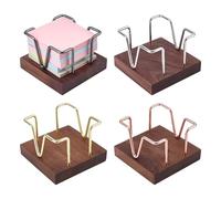 INTERWARM 4 porte Notes Adhésives Distributeur de Blocs Notes Adhésifs en Bois et Fil Métallique Organisateur de Bureau Distributeur de Blocs Notes pour Post It Accessoires de Bureau 4 couleur
