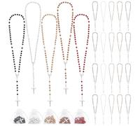 INTERWARM 40 collier de Perles de Chapelet en Bois Chapelet de Perles en Bois avec Croix et Sachet en Organza Inclus Idéal pour la Communion le Baptême Ou une Fête Prénuptiale (Homme Ou Femme)