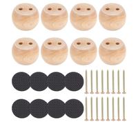 INTERWARM 8 Jeu de Pieds de Canapé en Bois à Petits Pieds Ronds Pieds de Meubles Ronds de 5cm de Haut pour Canapé Bureau Ou Meuble avec Vis et Patins Antidérapants. Tableau Chaise