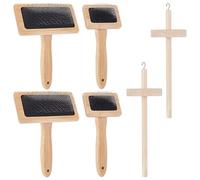 INTERWARM Ensemble de 6 fuseau à Main en Bois et Carde à Laine Carde à Laine en Bois Brosse Carde Manuelle Aiguille à Filer Outils de Feutrage pour le Mélange de Fils le Filage le Tissage Fournitures