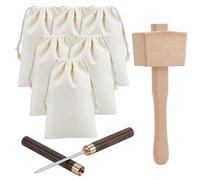INTERWARM Ensemble de 8 Sac Lewis et Maillet à Glace Sacs à Glace Pilée Réutilisables en Toile avec Marteau à Manche en Bois 304 pic à Glace en Acier Inoxydable Accessoires de Cuisine en Bois